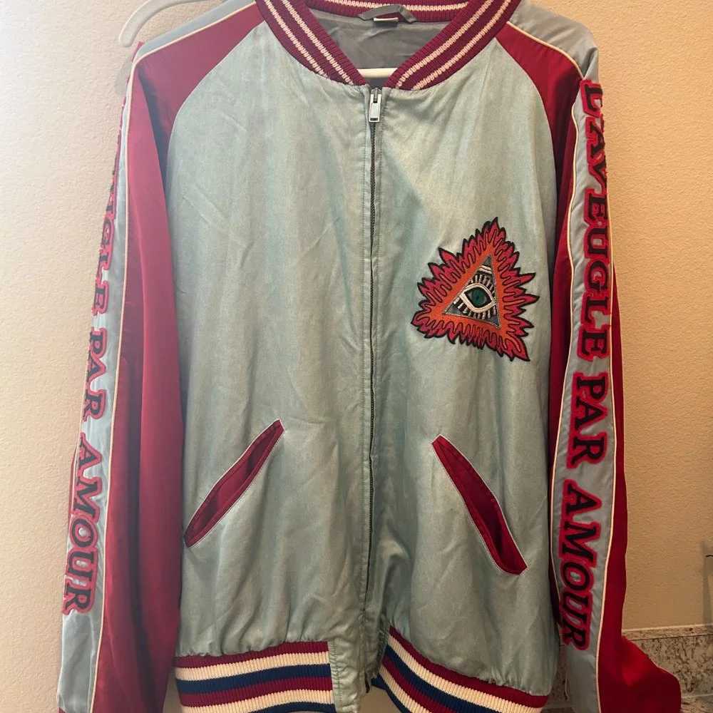 Gucci Men's $3,950 Blue L'Aveugle Par Amour Duchesse Bomber Jacket